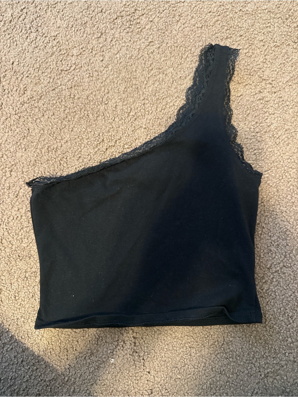 gaze Black One-Shoulder Lace-Trim Crop Top